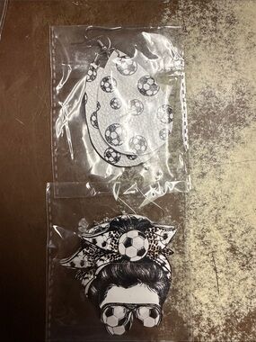 Soccer Print Leatherette Earrings - White & Black